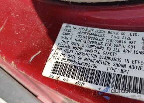 2006 Honda Cr-V Lx from USA, damaged, VIN JHLRD68536C022406